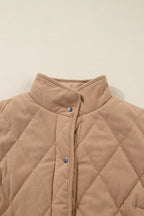 Camel Plus Size Quilted Cord Snap Button Vest Jacket - Goddess Vibes