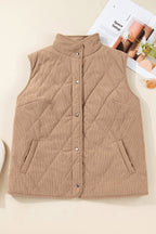 Camel Plus Size Quilted Cord Snap Button Vest Jacket - Goddess Vibes