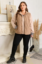 Camel Plus Size Quilted Cord Snap Button Vest Jacket - Crowned Energy CO.
