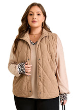 Camel Plus Size Quilted Cord Snap Button Vest Jacket - Crowned Energy CO.