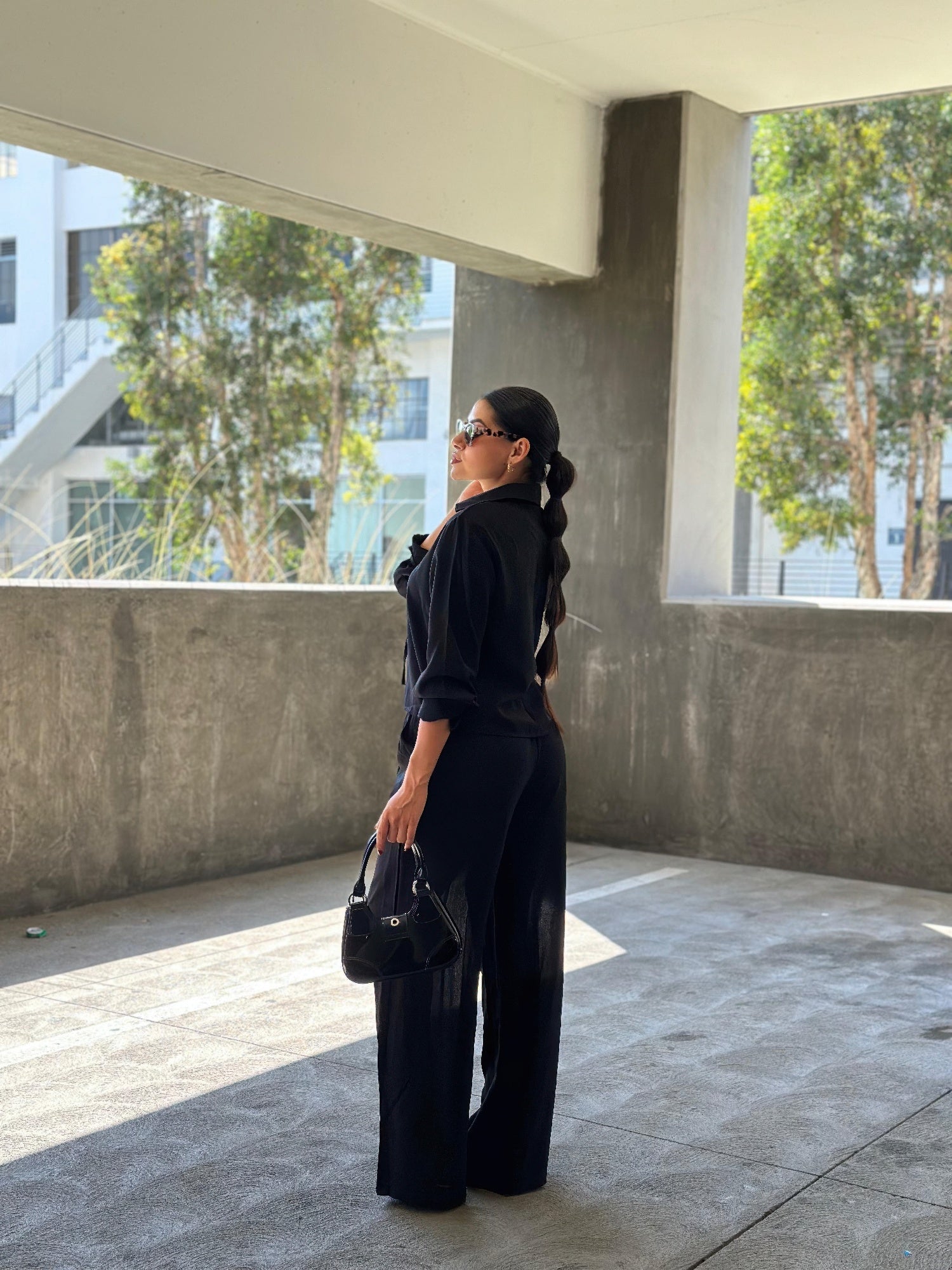 Casual Wide Leg Pants & Long Sleeve Front Tie Set - Crowned Energy CO.