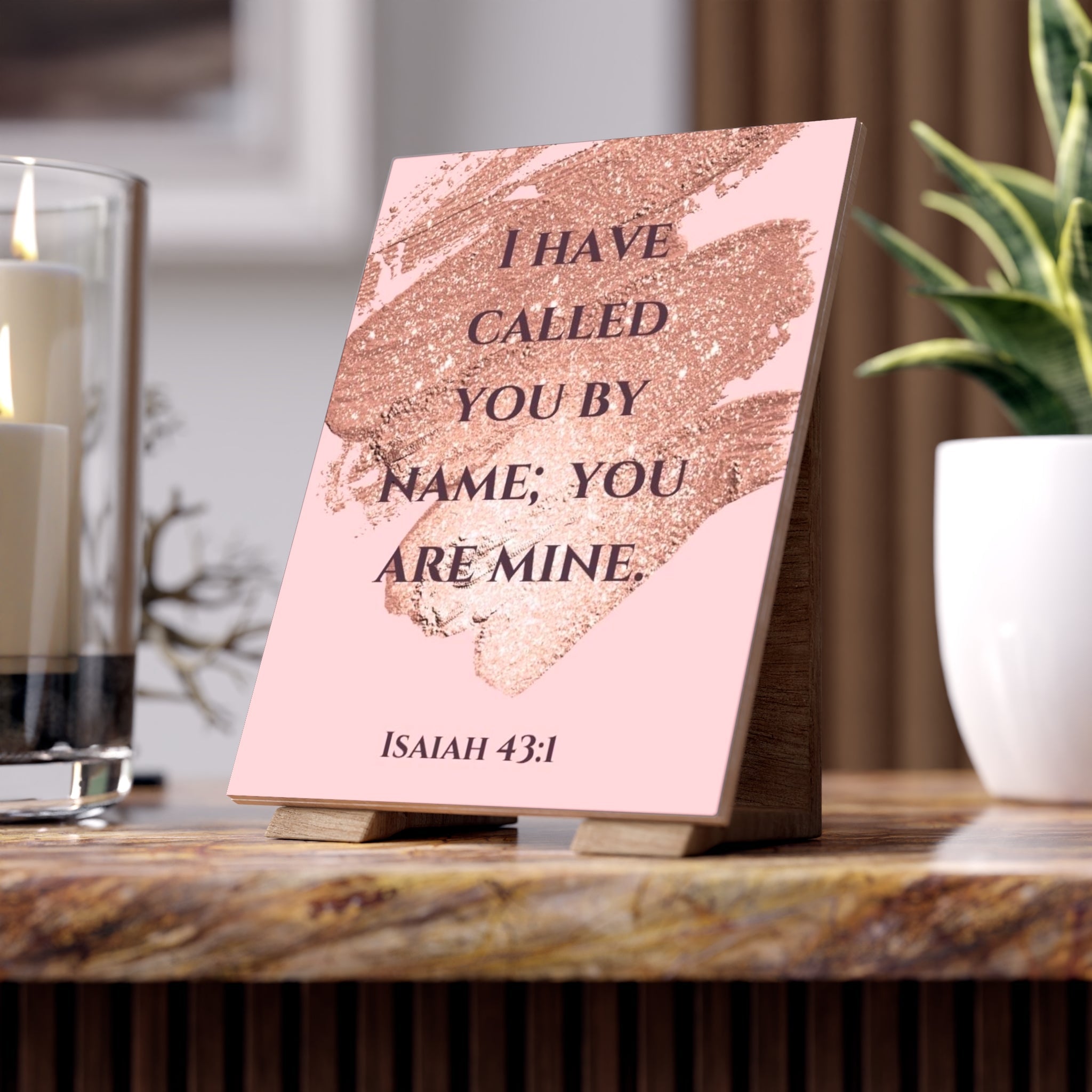Ceramic Tile — "I Have Called You By Name; You Are Mine" (Isaiah 43:1) Pink Rosebrush Scripture Decor - Crowned Energy CO.