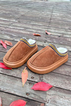 Chestnut Contrast Edge Suede Plush Lined Thick Sole Winter Slippers - Goddess Vibes