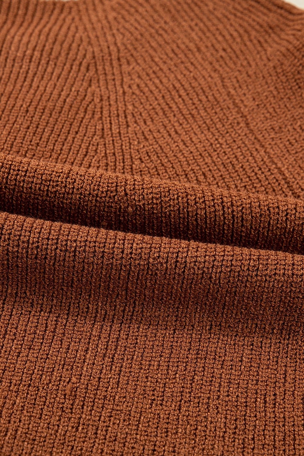 Crowned Energy CO. Chestnut / S / 100%Acrylic Dear-Lover Dropshipping Sweaters & Cardigans/Cardigans Chestnut Contrast Knit V Neckline Short Cardigan
