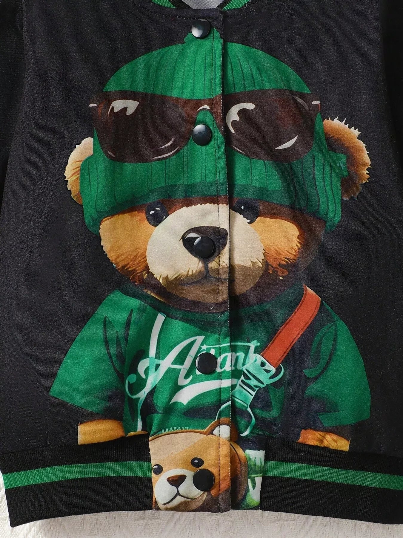 Children's Cartoon Bear Graphic Baseball Jacket - Crowned Energy CO.