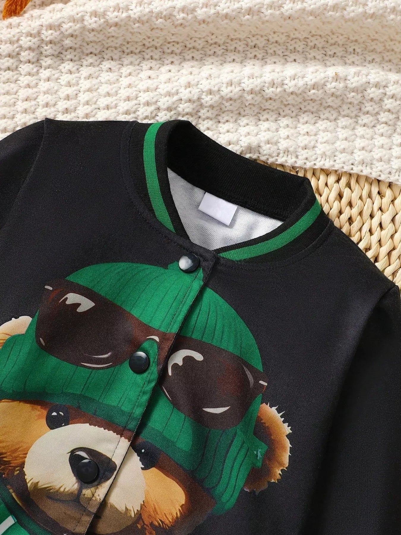 Children's Cartoon Bear Graphic Baseball Jacket - Crowned Energy CO.