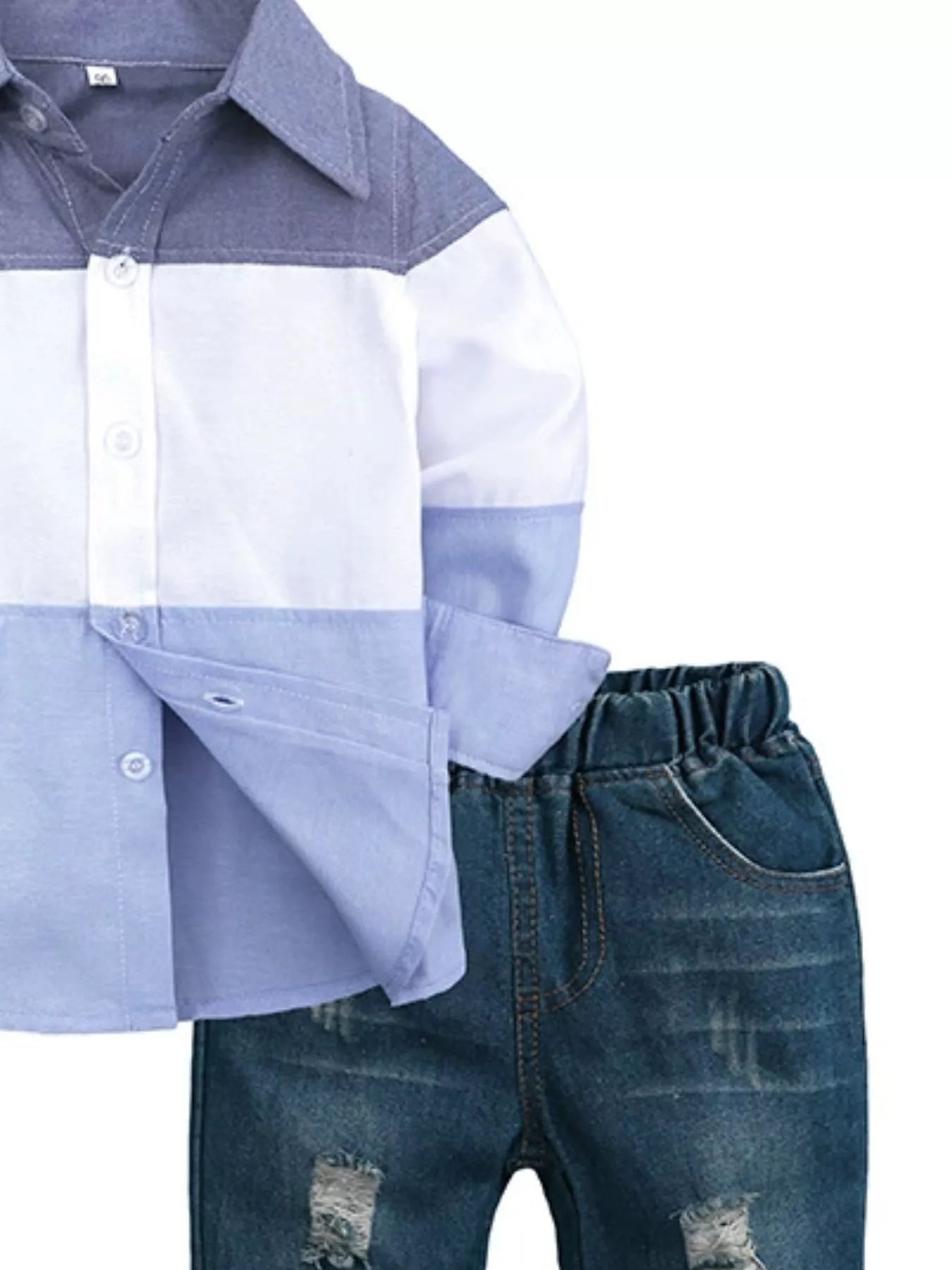 Children's Color Block Shirt & Ripped Jeans Set - Crowned Energy CO.