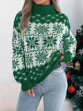 Crowned Energy CO. Green / S Trendsi Sweaters & Cardigans/Cardigans Christmas Snowflake Turtleneck Long Sleeve Sweater