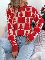 Christmas Tree Checkerboard Pattern Sweater - Goddess Vibes