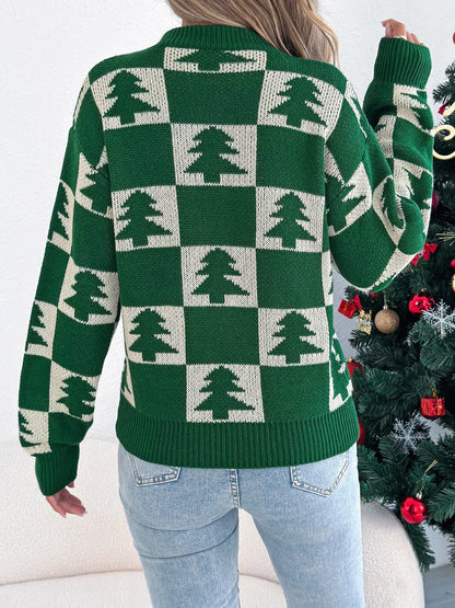 Christmas Tree Checkerboard Pattern Sweater - Goddess Vibes