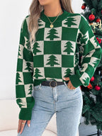 Christmas Tree Checkerboard Pattern Sweater - Goddess Vibes