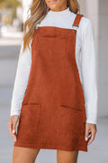 Crowned Energy CO. Cinnamon / S / 100%Polyester Dear-Lover Dropshipping Dresses/Mini Dresses Cinnamon Solid Front Pockets Sleeveless Corduroy Overall Dress