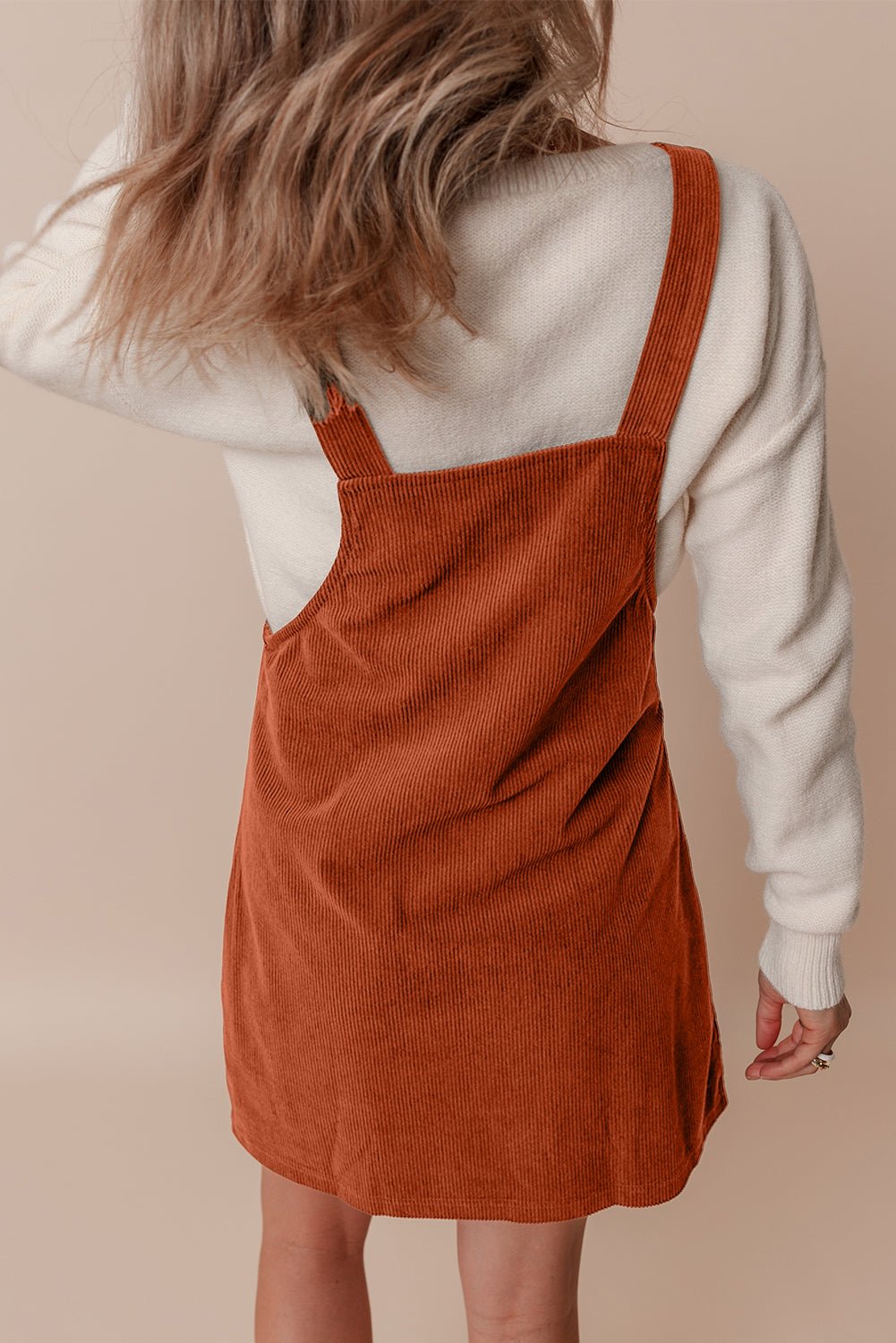 Cinnamon Solid Front Pockets Sleeveless Corduroy Overall Dress - Goddess Vibes