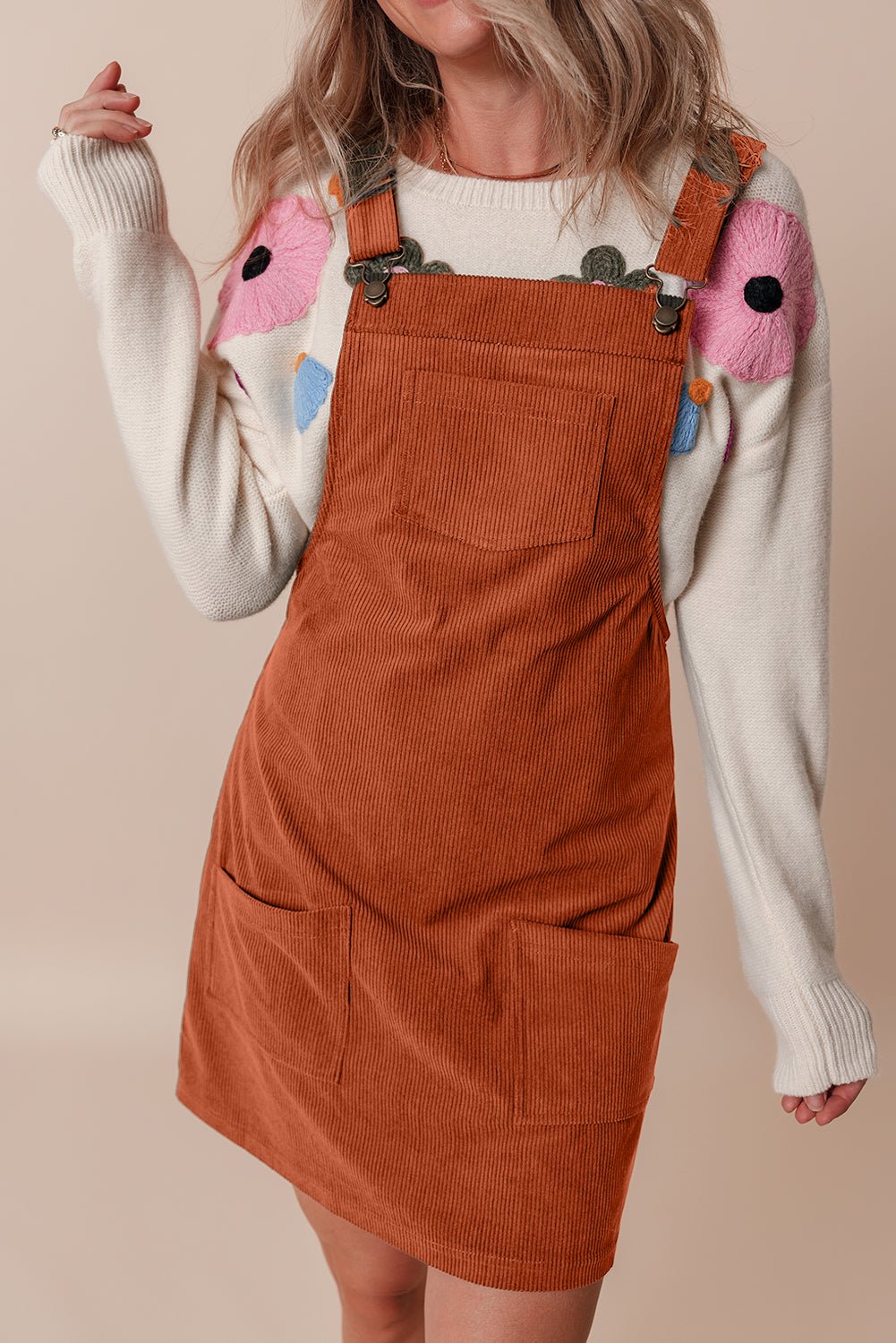 Cinnamon Solid Front Pockets Sleeveless Corduroy Overall Dress - Goddess Vibes