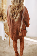 Coffee Cable Knit Drop Shoulder Loose Fit Sweater Dress - Goddess Vibes