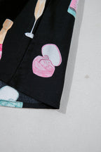 Color black Christmas Wine Glass Print Bow Knot Two Piece Pajama Set - Crowned Energy CO.