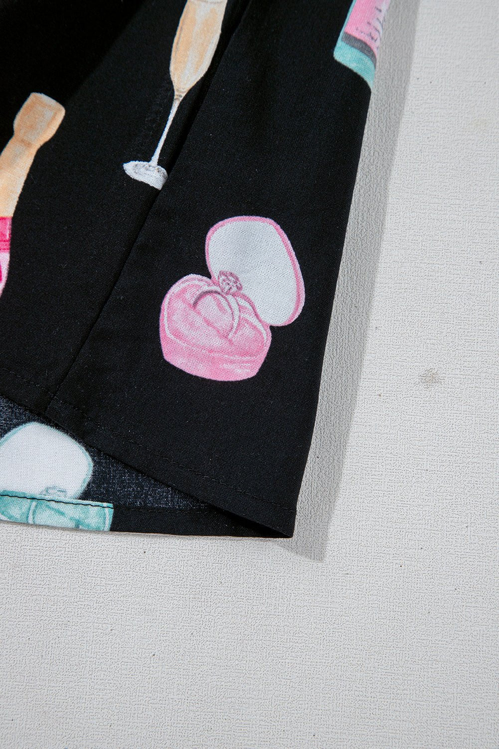 Color black Christmas Wine Glass Print Bow Knot Two Piece Pajama Set - Crowned Energy CO.