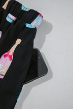 Color black Christmas Wine Glass Print Bow Knot Two Piece Pajama Set - Crowned Energy CO.