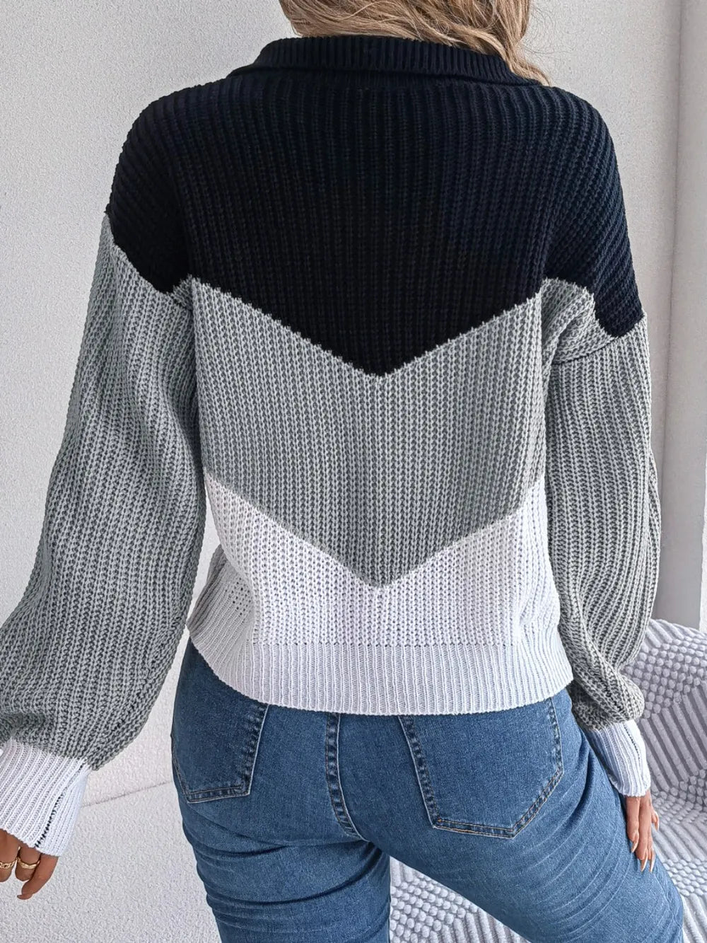Color Block Dropped Shoulder Sweater - Crowned Energy CO.