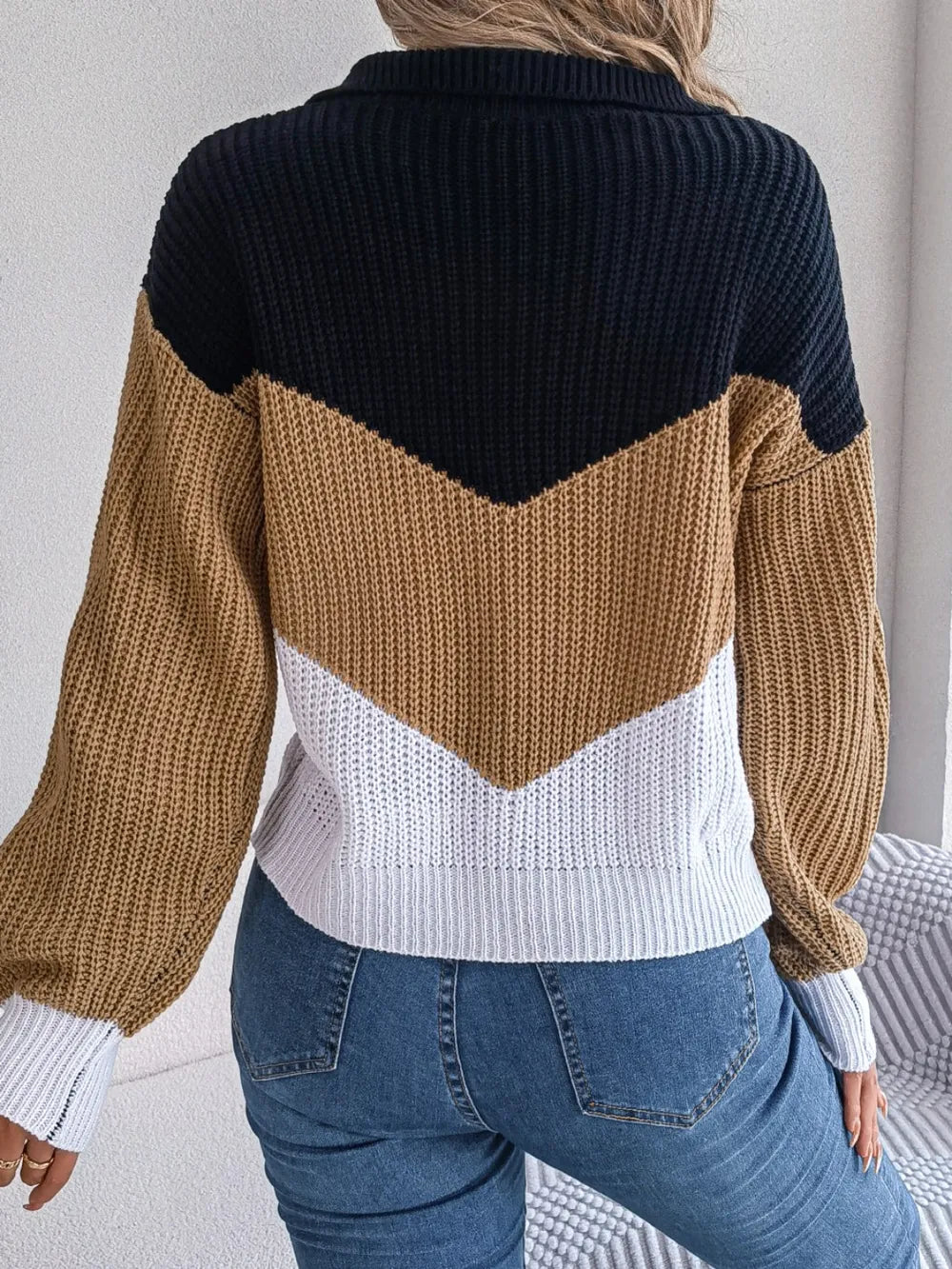 Color Block Dropped Shoulder Sweater - Crowned Energy CO.
