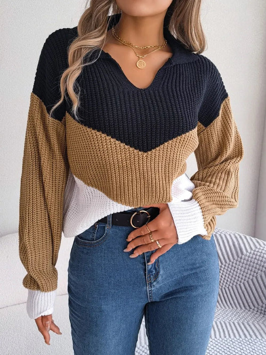 Color Block Dropped Shoulder Sweater - Crowned Energy CO.