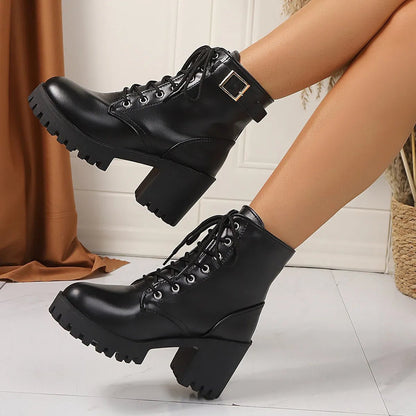 Combat Lace Up Boots with Buckle Straps - Goddess Vibes