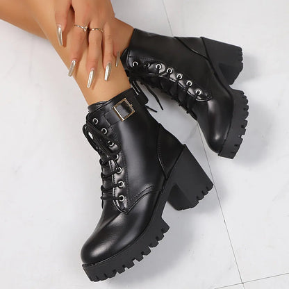 Combat Lace Up Boots with Buckle Straps - Goddess Vibes