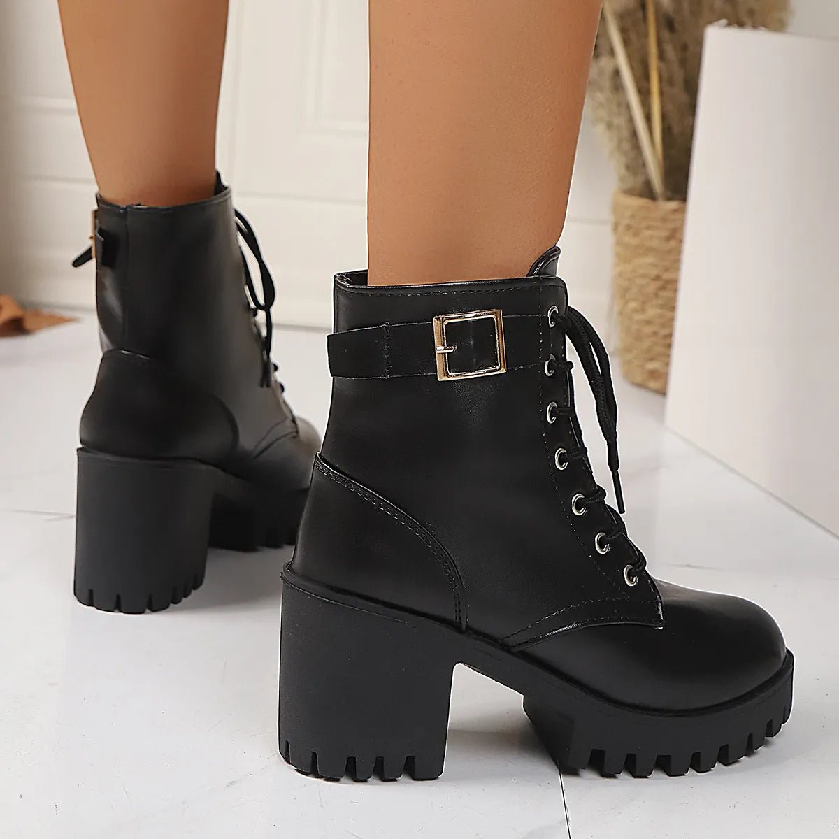 Combat Lace Up Boots with Buckle Straps - Goddess Vibes