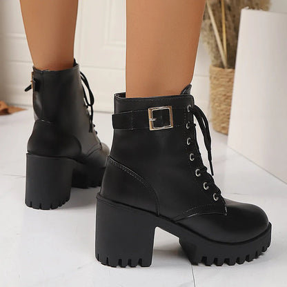 Combat Lace Up Boots with Buckle Straps - Goddess Vibes
