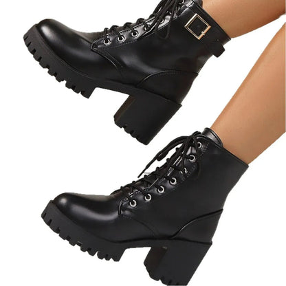 Combat Lace Up Boots with Buckle Straps - Goddess Vibes