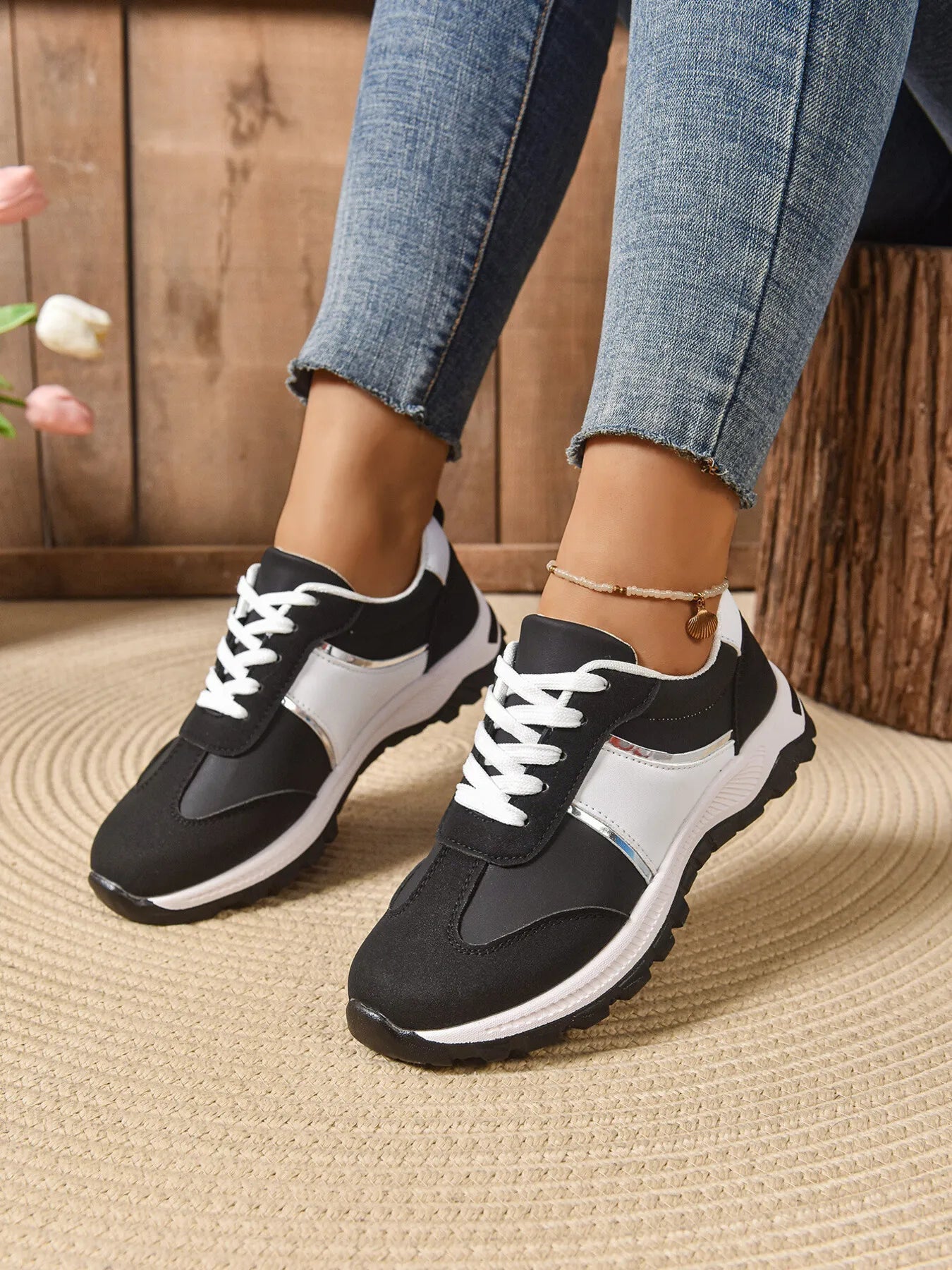 Contrast Lace Up Sneakers - Goddess Vibes