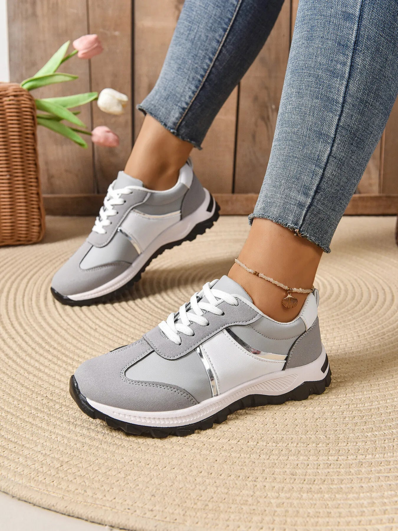 Contrast Lace Up Sneakers - Goddess Vibes
