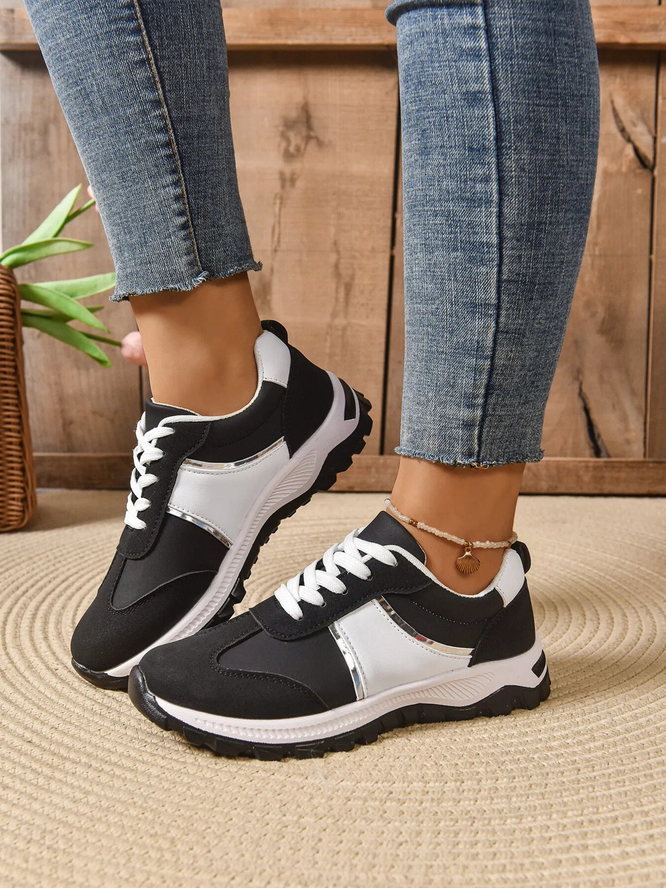 Contrast Lace Up Sneakers - Goddess Vibes
