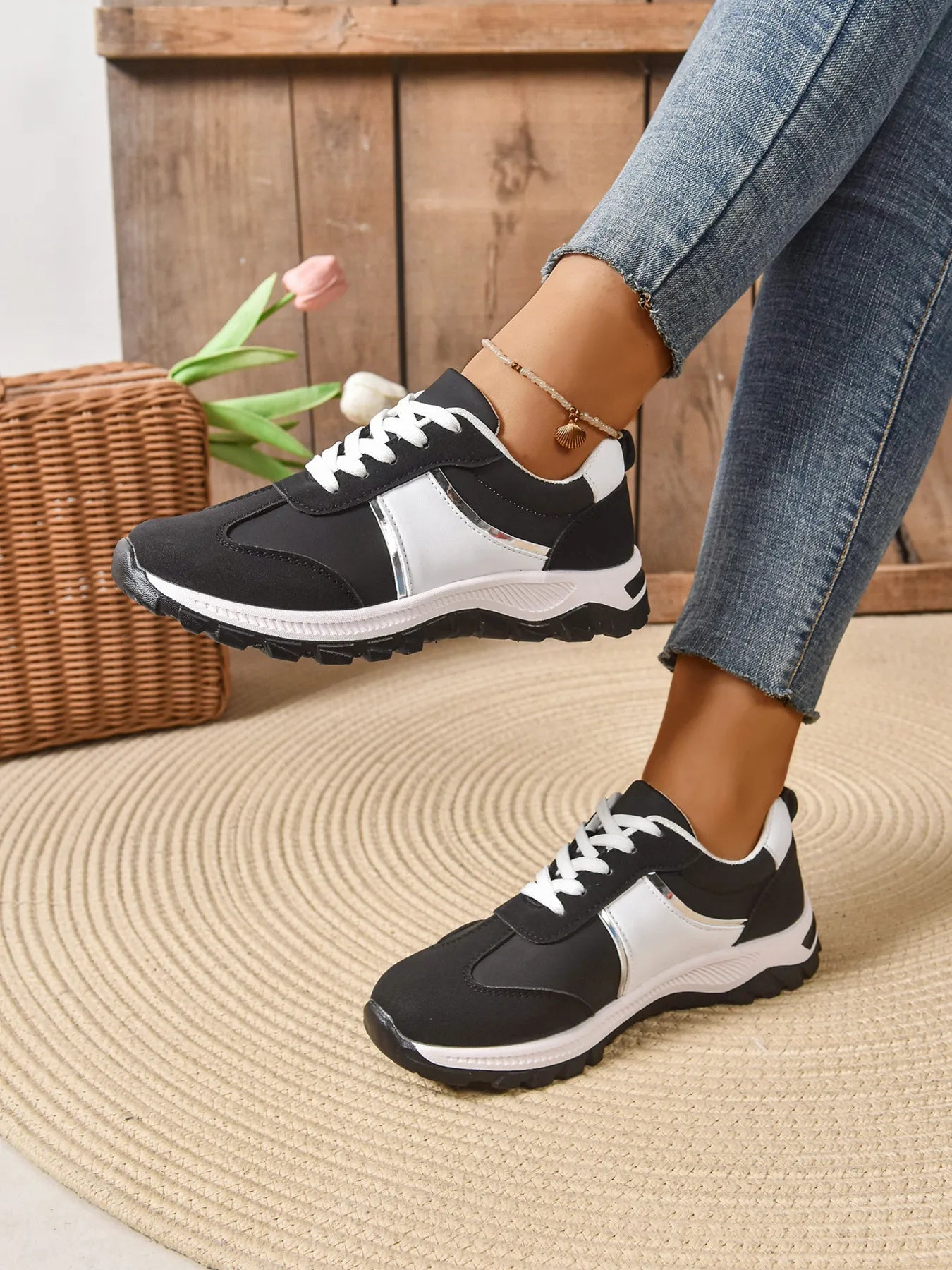 Contrast Lace Up Sneakers - Goddess Vibes
