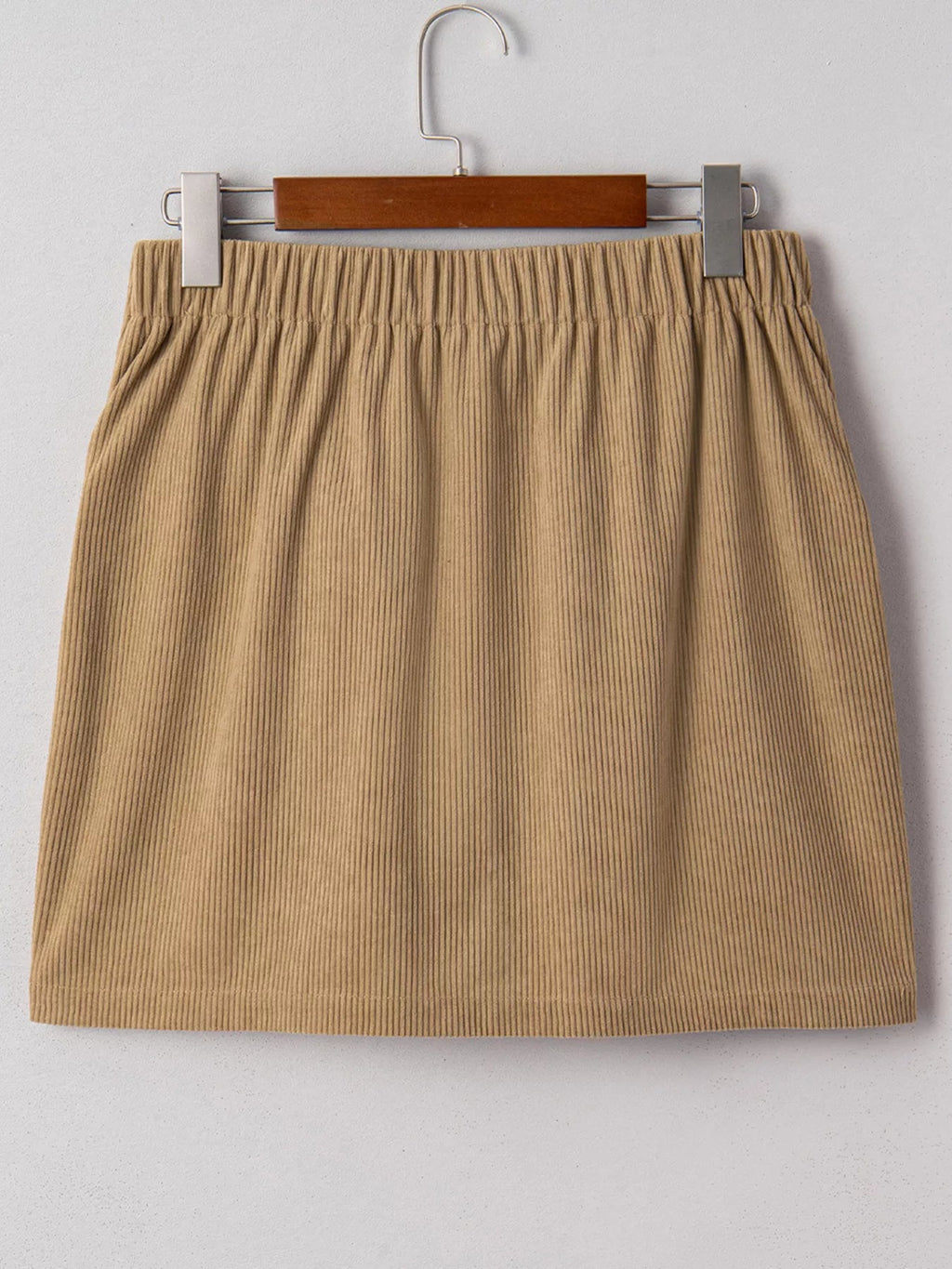 Crowned Energy CO. Camel / S Trendsi Skirt Corduroy Buttoned Front Mini Skirt