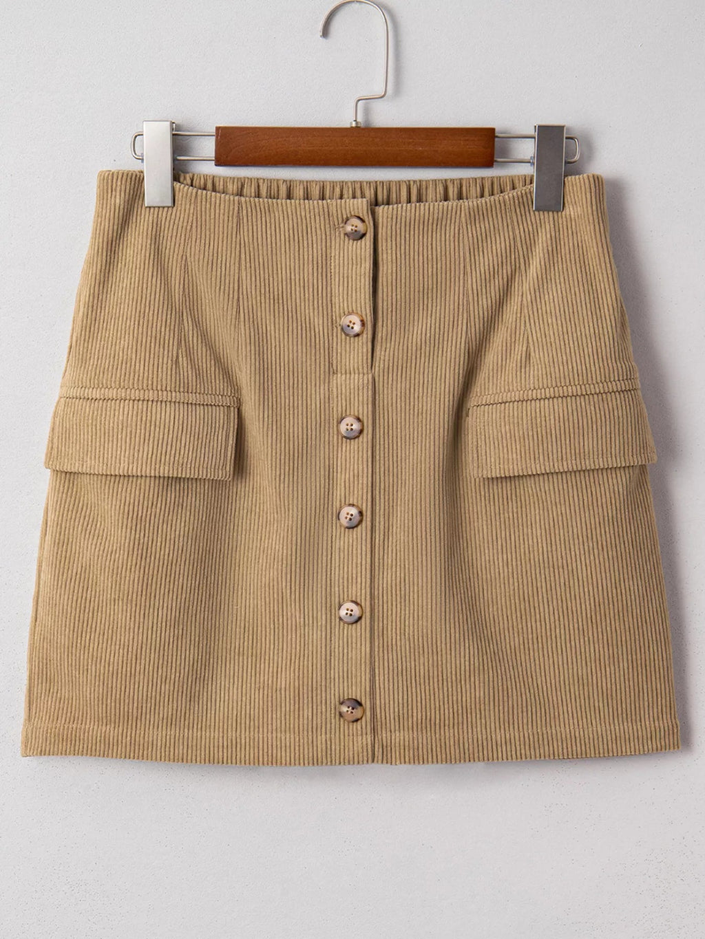 Crowned Energy CO. Camel / S Trendsi Skirt Corduroy Buttoned Front Mini Skirt
