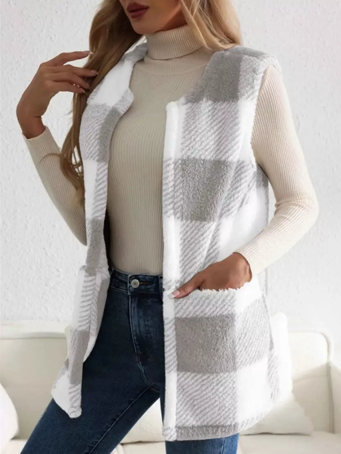 Cozy Plaid Sherpa Vest Coat - Crowned Energy CO.
