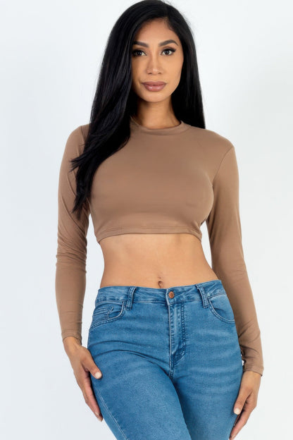 Crew Neck Long Sleeve Cropped Top - Goddess Vibes