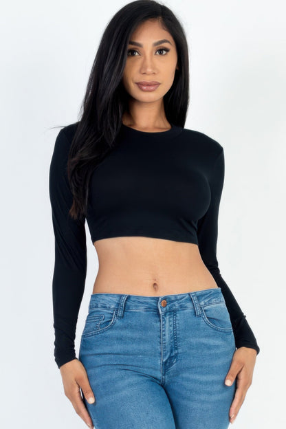 Crew Neck Long Sleeve Cropped Top - Goddess Vibes