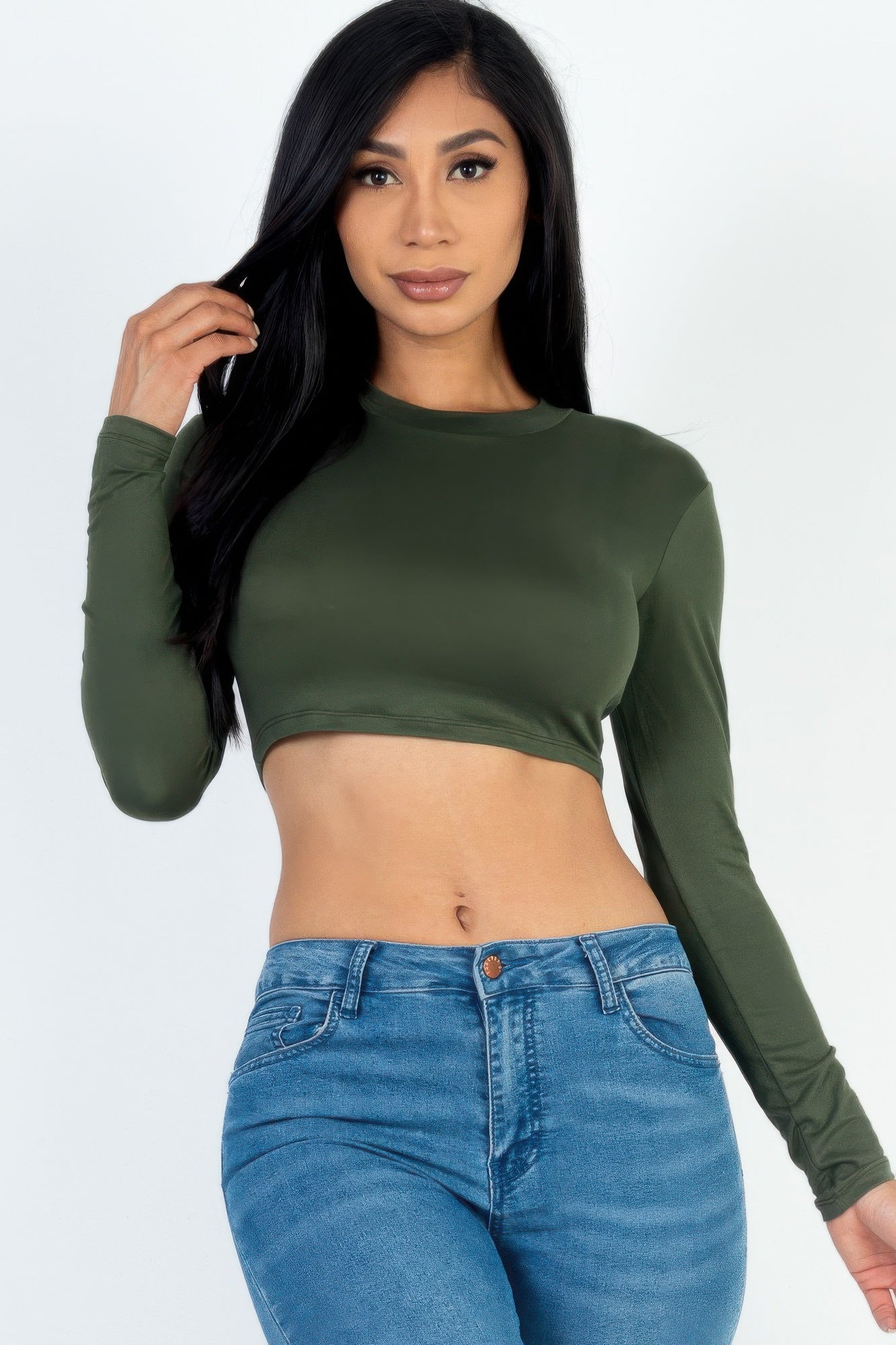 Crew Neck Long Sleeve Cropped Top - Goddess Vibes