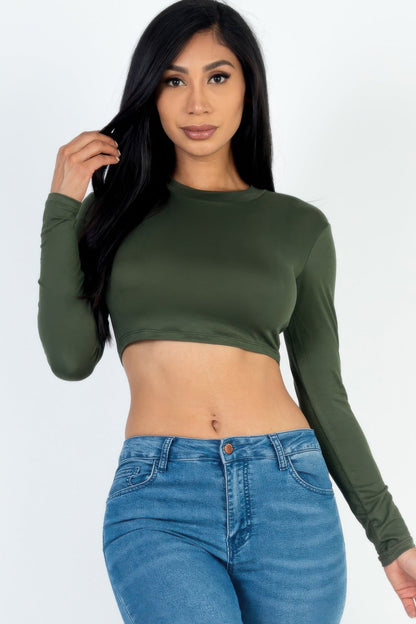 Crew Neck Long Sleeve Cropped Top - Goddess Vibes