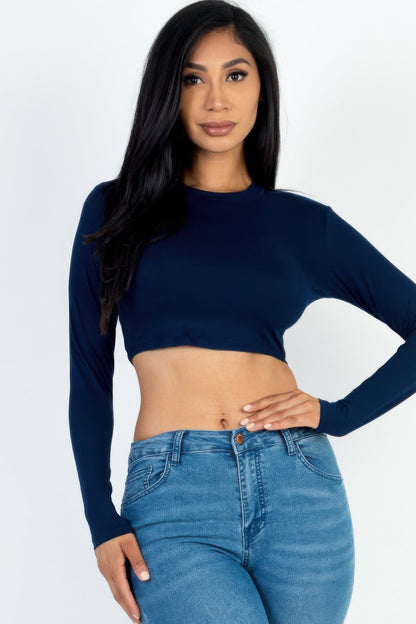 Crew Neck Long Sleeve Cropped Top - Goddess Vibes