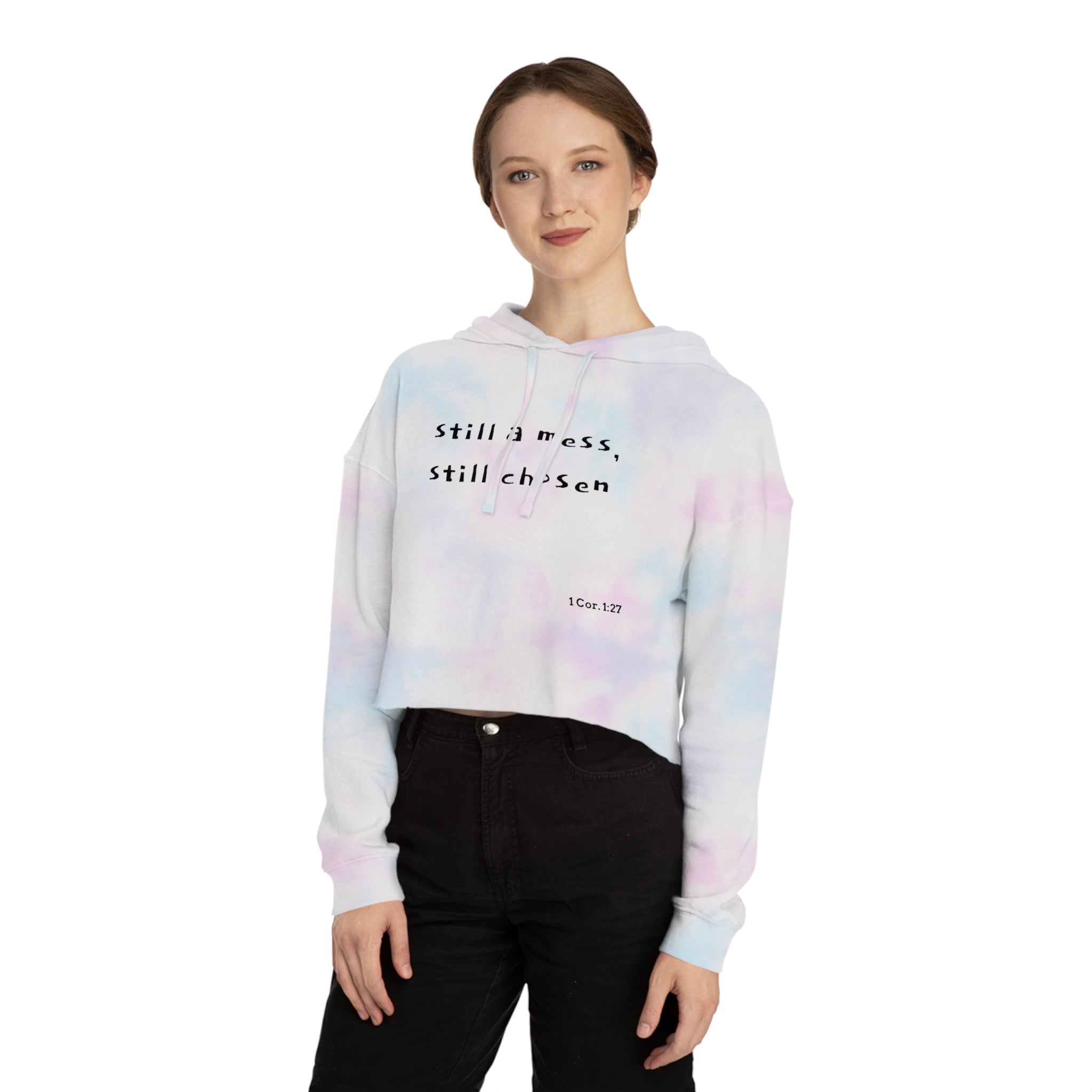 Cropped Hoodie — "Still a Mess, Still Chosen" Inspirational Christian Sweatshirt - Crowned Energy CO.