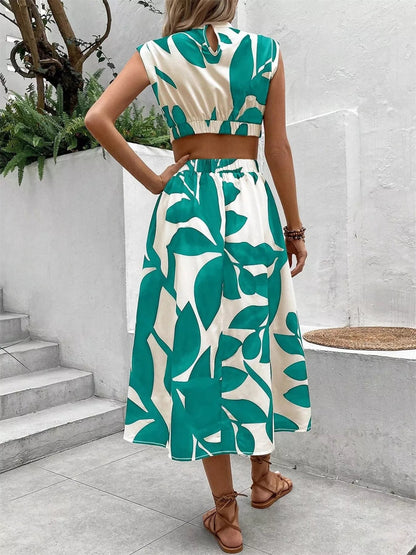 Cutout Printed Sleeveless Dress - Goddess Vibes