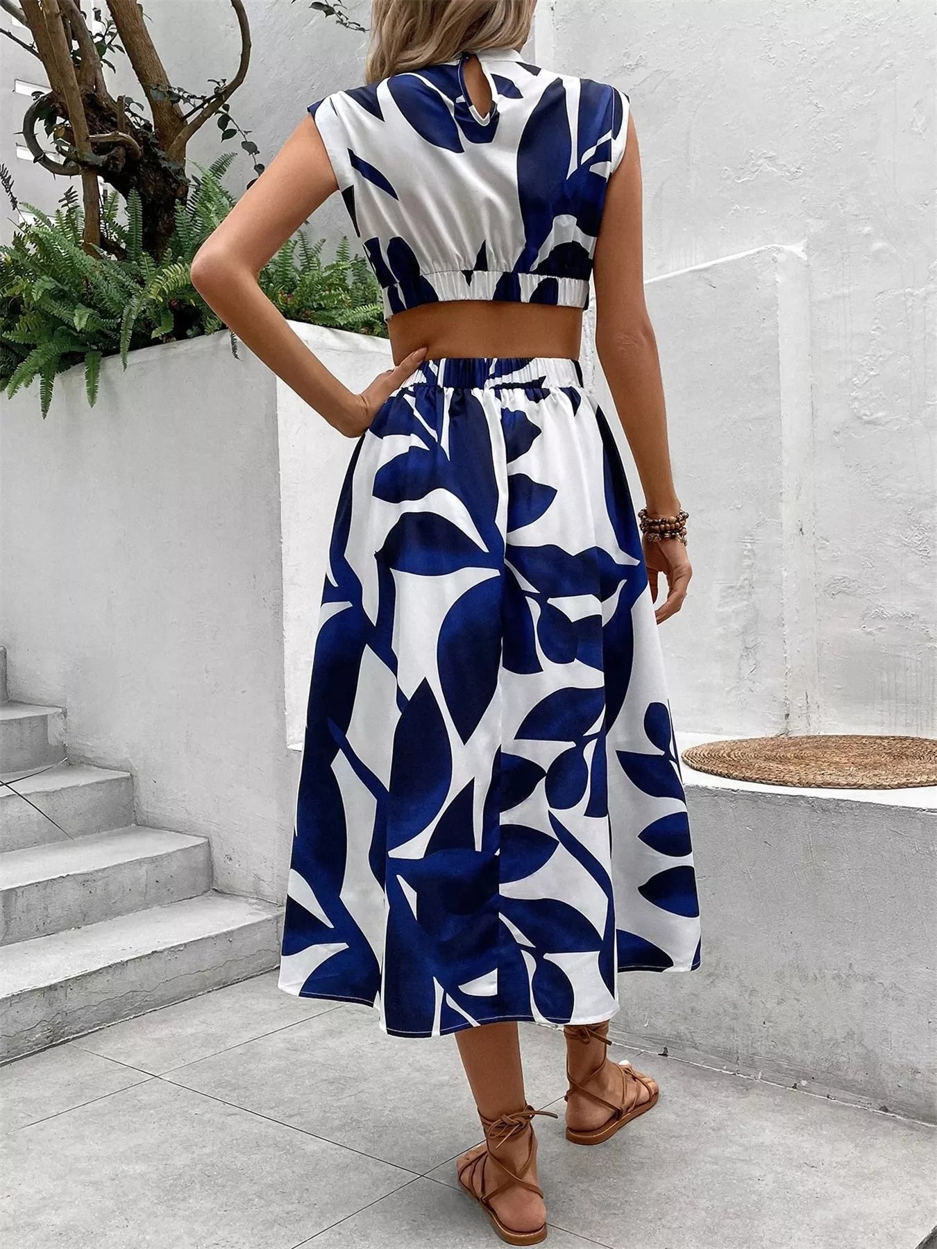 Cutout Printed Sleeveless Dress - Goddess Vibes