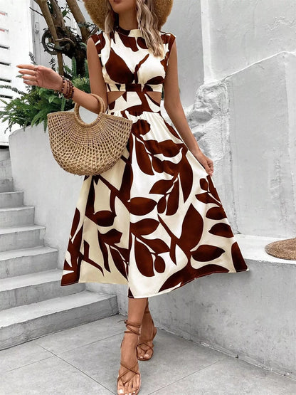 Cutout Printed Sleeveless Dress - Goddess Vibes
