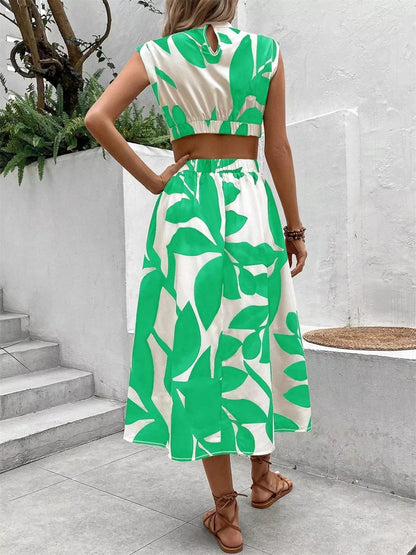 Cutout Printed Sleeveless Dress - Goddess Vibes