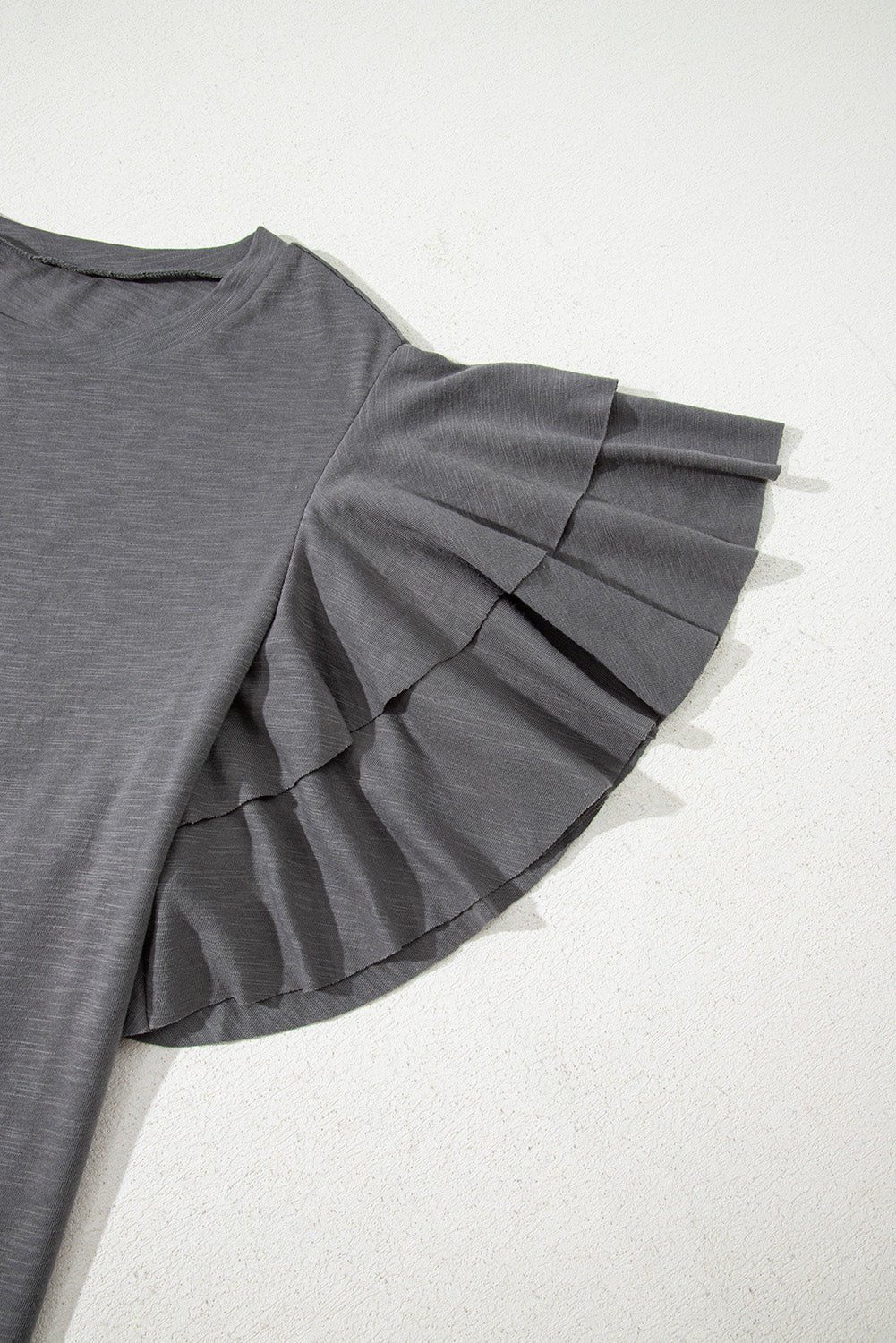 Dark Grey Double Ruffled Short Sleeve Plus Size Top - Goddess Vibes