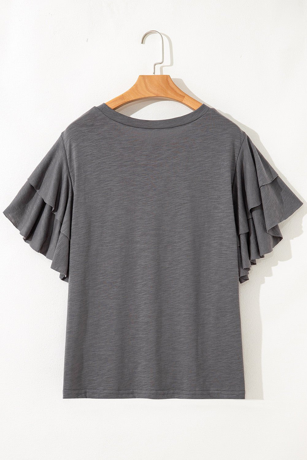 Crowned Energy CO. Dark Grey / 1X / 65%Polyester+35%Cotton Dear-Lover Dropshipping Plus Size/Plus Size Tops/Plus Size Tops & Tees Dark Grey Double Ruffled Short Sleeve Plus Size Top