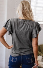 Dark Grey Layered Ruffle Short Sleeve Round Neck Top - Goddess Vibes